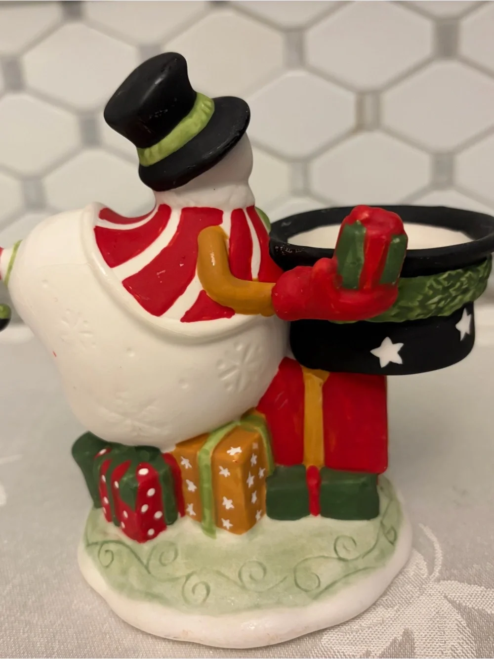 Yankee Candle Snowman Tea Light Holder - Red, White & Black